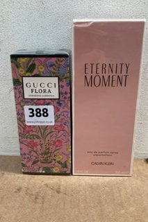 GUCCI FLORA GORGEOUS GARDENIA 100ML EAU DE PARFUM TO INCLUDE CALVIN KLEIN ETERNITY MOMENT 100ML EAU DE PARFUM SPRAY - COMBINED RRP:£160: LOCATION - G1