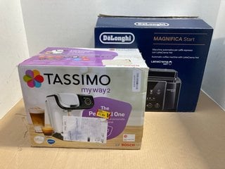 TASSIMO MY WAY 2 COFFEE MACHINE TO INCLUDE DELONGHI MAGNIFICA START AUTOMATIC COFFEE MACHINE WITH LATTE CREMA HOT - RRP £300: LOCATION - G2