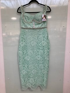 SELF-PORTRAIT GREEN CORD LACE DIAMANTE MIDI DRESS - UK SIZE 10 - RRP £420: LOCATION - BOOTH