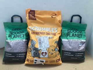 2 X KATKIN SCOOP PLANET CAT LITTER TO INCLUDE SCRUMBLES DOG FOOD - BBE: JULY 2025: LOCATION - F16