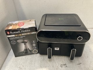 TOWER VIZION VORTX DUAL AIR FRYER IN BLACK TO INCLUDE RUSSELL HOBBS HANDHELD STEAMER: LOCATION - F9