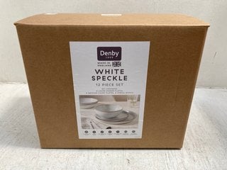 DENBY WHITE SPECKLE 12 PIECE DINNER SET - RRP:£212: LOCATION - F4