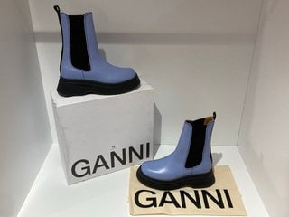 GANNI WOMEN'S LEATHER CREEPER SOLE MID CHELSEA BOOTS - BRUNNERA BLUE - UK 6 - RRP £395: LOCATION - LUXURY