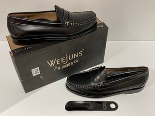 G.H.BASS MEN'S WEEJUN HERITAGE LARSON CONTRASTITCH PENNY LOAFERS - BLACK LEATHER - UK 9 - RRP £195: LOCATION - LUXURY