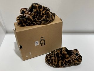 UGG WOMEN'S FLUFF YEAH SLIDE LEOPARD PRINT SHEEPSKIN SLIPPERS - BUTTERSCOTCH - UK 3 - RRP £110: LOCATION - LUXURY