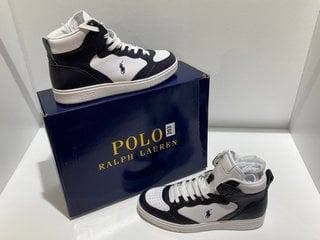 POLO RALPH LAUREN MEN'S COURT LEATHER HI-TOP TRAINERS - HUNTER NAVY/WHITE - UK 9 - RRP £145: LOCATION - LUXURY