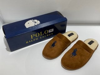 POLO RALPH LAUREN MEN'S KLARENCE SUEDE MULE SLIPPERS - SNUFF - UK 9 - RRP £70: LOCATION - LUXURY