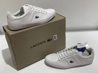 LACOSTE MEN'S CHAYMON BL 1 LEATHER LOW PROFILE TRAINERS - WHITE/WHITE - UK 9 - RRP £95: LOCATION - LUXURY