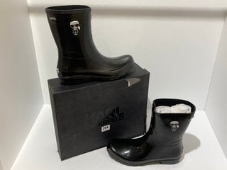 KARL LAGERFELD WOMEN'S KALOSH IKONIC MID HI-SHINE WELLIES - BLACK - UK 7 - RRP £110: LOCATION - LUXURY