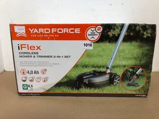 YARDFORCE IFLEX CORDLESS 2-IN-1 MOWER & STRIMMER SET - RRP £159: LOCATION - PB