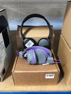 SONY ON-EAR HEADPHONES MODEL: WH-CH520 TO INCLUDE JLAB JBUDDIES CHILD PURPLE HEADPHONES: LOCATION - AR18