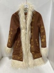 THE HIPPIE SHAKE HEROS WOMENS BREAKING HEARTS BROWN EMBROIDED PENNY LANE COAT IN SIZE UK10 - RRP £149