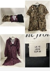 3 X ASSORTED WOMENS CLOTHING TO INCLUDE TILBEA SIENNA COLLAR DRESS IN LEOPARD PRINT SIZE XL & TILBEA EMMA JUMPSUIT IN BLACK SIZE LARGE