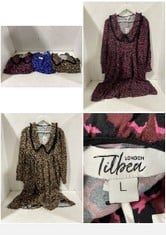 3 X ASSORTED WOMENS CLOTHING TO INCLUDE TILBEA SIENNA COLLAR DRESS IN RED LEOPARD PRINT SIZE LARGE, TILBEA AOKI MIDI DRESS IN BLUE LEOPARD PRINT SIZE LARGE & TILBEA COCO COLLAR DRESS IN LEOPARD PRINT