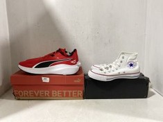 PUMA SKYROCKET LITE IN RED/BLACK SIZE UK9.5 & CONVERSE ALL STAR HIGH IN WHITE SIZE UK4.5