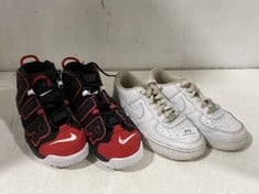 2 X ASSORTED ADULTS TRAINERS TO INCLUDE NIKE AIR MORE UPTEMPO 96' IN BLACK/RED SIZE UK6 & NIKE AIR FORCE ONE IN WHITE SIZE 4