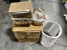 QTY OF ASSORTED BASKETS TO INCLUDE STORAGE BASKET & LAUNDEY BASKET IN GREY