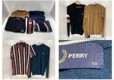 5 X ASSORTED ADULTS FRED PERRY CLOTHING TO INCLUDE LONG SLEEVE TOP IN DARK GREEN SIZE XS & STRIPED POLO SHIRT IN BLACK SIZE SMALL