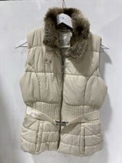 KAREN MILLER FUR COLLAR BODY WARMER IN COLOUR CREAM