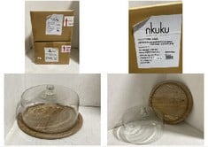 2 X NKUKU RECYCLED GLASS CAKE DOME IN CLEAR GLASS - 23 X 34CM