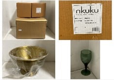 3 X ASSORTED NKUKU ITEMS TO INCLUDE NKUKU MILA WINE GLASSES SET OF 4 IN DARK EMERALD