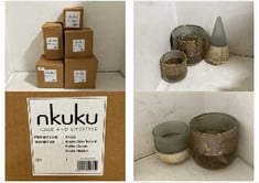 5 X ASSORTED NKUKU ITEMS TO INCLUDE NKUKU KONARA GLASS TEALIGHT IN COPPER