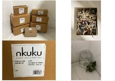 7 X ASSORTED NKUKU ITEMS TO INCLUDE NKUKU ADISA BAUBLE JAR IN ANTIQUE GOLD & RUST