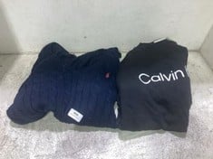 RALPH LAUREN POLO NAVY KNIT SWEATER- IN SIZE L TO INCLUDE CALVIN KLEIN LOGO SWEATSHIRT IN SIZE M