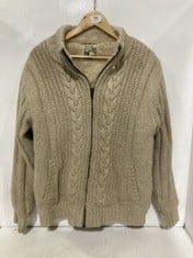 DENIM 73 CHUNKY KNITTED FUR LINED JACKET IN BEIGE SIZE M