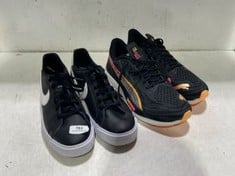 NIKE FAUX LEATHER SNEAKERS BLACK / WHITE - SIZE 9 TO INCLUDE PUMAGRIP NITRO VELOCITY BLACK / YELLOW - SIZE 8