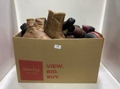 BOX OF ASSORTED ADULT SHOES TO INCLUDE RUSSELL & BROMLEY FAUX LEATHER DRESS SHOE TAN BROWN - SIZE 7