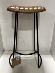 NKUKU NARWANA RIBBED LEATHER STOOL IN AGED LEATHER & IRON - RRP £225