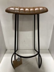 NKUKU NARWANA RIBBED LEATHER STOOL IN AGED LEATHER & IRON - RRP £225