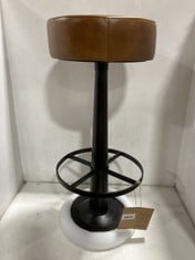 NARWANA LEATHER ROUND STOOL - AGED LEATHER & IRON - 75 X 30CM (DIA) - ITEM NO. NS0303 - RRP £250