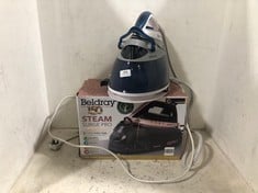 2 X ASSORTED STEAM IRON ITEMS TO INCLUDE BELDRAY STEAM SURGE PRO STEAM IRON 1.2 L WATER TANK ROSE GOLD