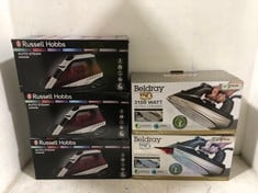 5 X ASSORTED IRONS TO INCLUDE RUSSELL HOBBS AUTO STEAM 2400W IRON