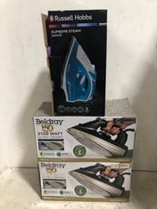 3 X ASSORTED STEAM IRON ITEMS TO INCLUDE RUSSELL HOBBS SUPREME STEAM IRON 2400 W