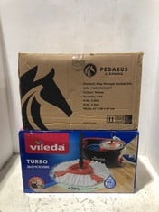 VILEDA TURBO 2-IN-1 MICROFIBRE MOP & BUCKET SET TO INCLUDE PEGASUS CLEANING MOP WRINGER BUCKET 20L