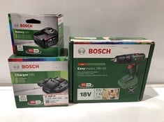 3 X ASSORTED ITEMS TO INCLUDE BOSCH EASYIMPACT 18V-40 CORDLESS COMBI DRILL