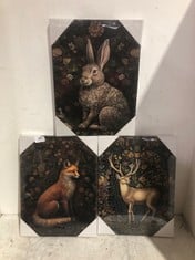 3 X ANIMAL CANVAS PRINTS TO INCLUDE PORTRAIT AUTUMN RABIT CANVAS