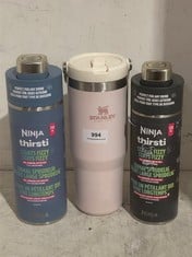 3 X BRANDED FLASKS TO INCLUDE STANLEY TUMBLER IN LIGHT PINK