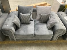 ROMEO TWO SEATER VELVET SOFA IN GREY WITH SCATTER CUSHIONS - RRP £599