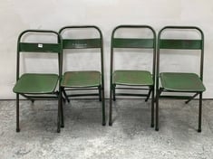 NKUKU 4 X VINTAGE MILITARY STYLE METAL CHAIRS IN GREEN - RRP £275