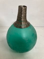 4 X STONE THE CROWS LARGE METALWORK GLASS VASE - AQUA - HEIGHT 37CMS - TOTAL RRP £400