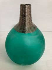 4 X STONE THE CROWS LARGE METALWORK GLASS VASE - AQUA - HEIGHT 37CMS - TOTAL RRP £400