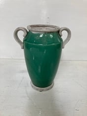 10 X STONE THE CROWS SMALL HANDLED VASE - EMERALD - HEIGHT 24CMS - TOTAL RRP £180