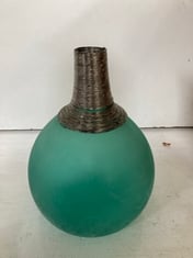 3 X STONE THE CROWS LARGE MRTALWORK GLASS VASE - AQUA