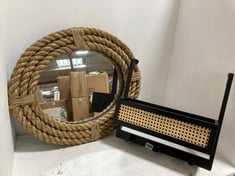 ROPE CIRCLE MIRROR AND STORAGE DOOR HANGER IN BLACK