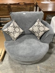 ROUND BACK SWIVEL ARMCHAIR IN LIGHT GREY FABRIC