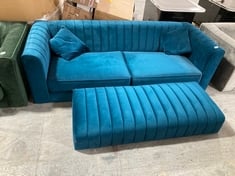 MARY 3 SEATER SOFA WITH LARGE FOOTSTOOL IN PEACOCK VELVET - TOTAL LOT RRP £1406